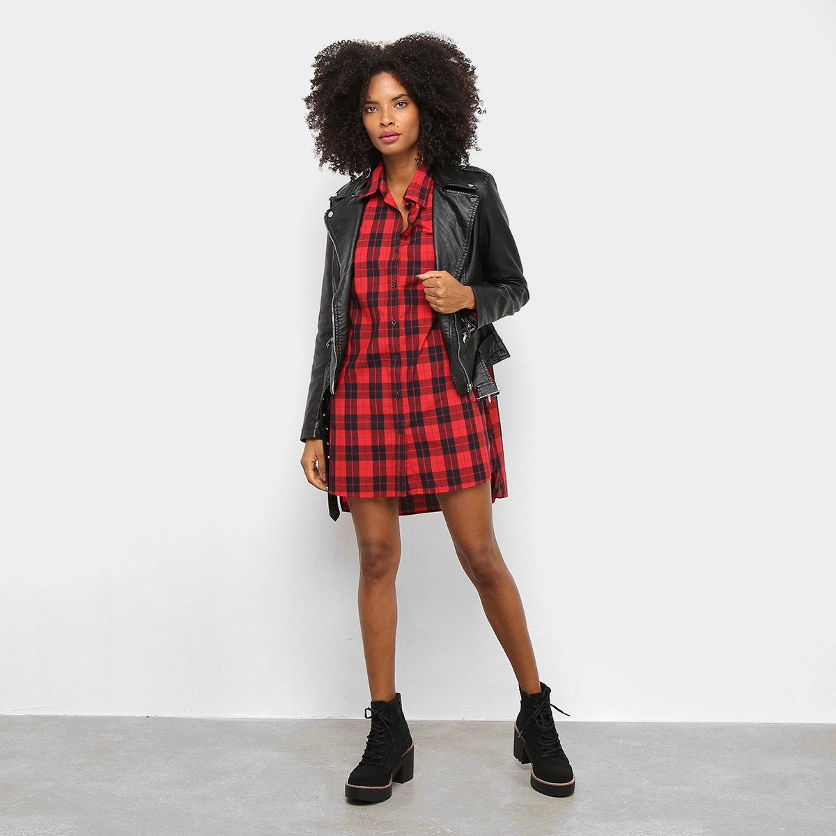 vestido chemise xadrez vermelho