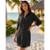 Vestido Chemise Feminino Branco Saída de Praia Manga Longa Verão Botões Moda Praia Premium - Preto