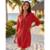 Vestido Chemise Feminino Branco Saída de Praia Manga Longa Verão Botões Moda Praia Premium - Vermelho