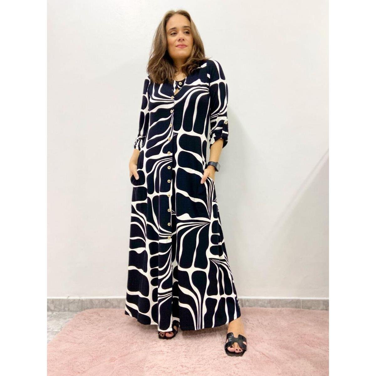 Vestido Chemise Longo Estampado Menor preço em Vestido Chemise Longo Estampado