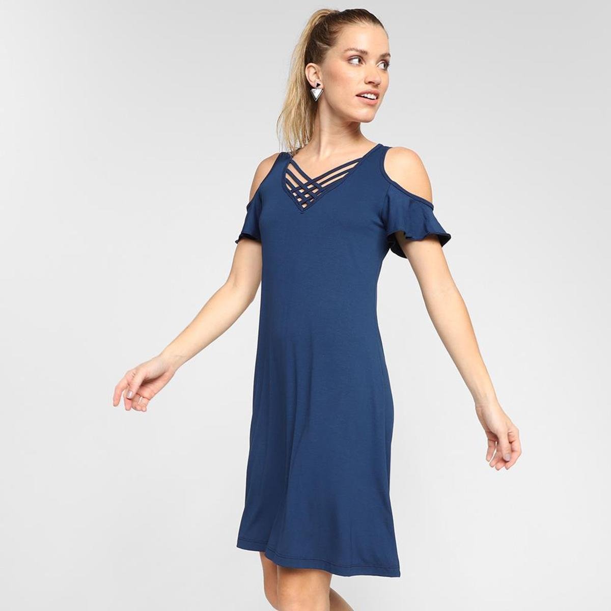 Vestido Ciganinha Feminino Tiras Conforto Casual Estilo Leve - Azul Escuro Menor preço em Vestido Ciganinha Feminino Tiras Conforto Casual Estilo Leve - Azul Escuro