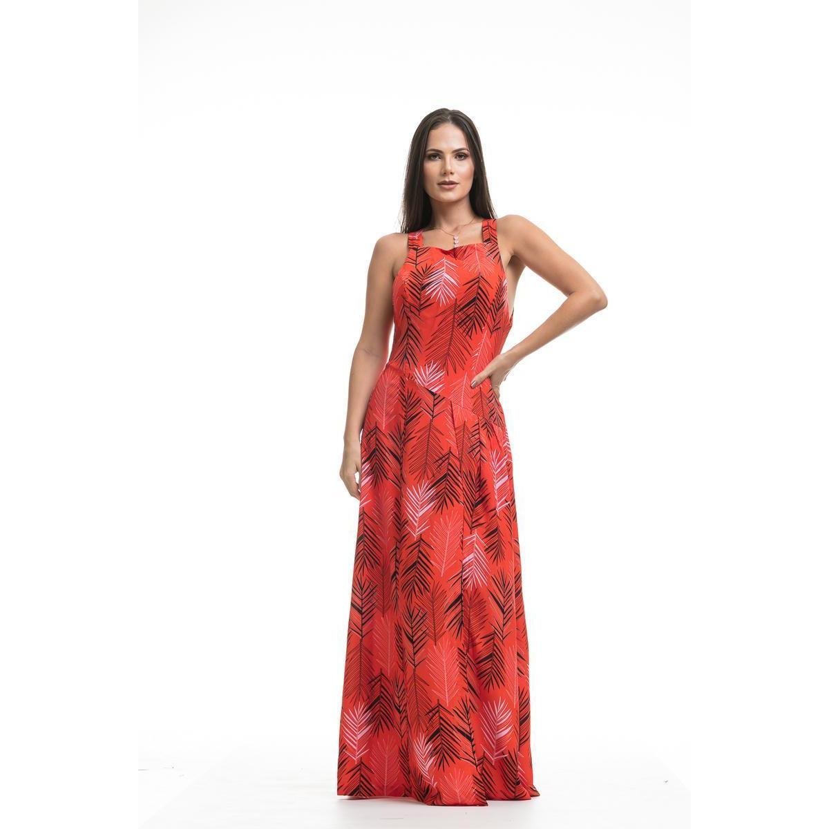 Vestido Clara Arruda Longo Costa Detalhe Feminino - Vermelho Menor preço em Vestido Clara Arruda Longo Costa Detalhe Feminino - Vermelho