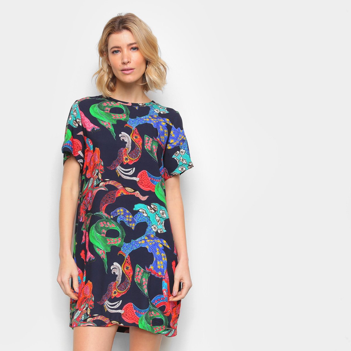 Vestido Colcci Curto Estampado - Marinho Menor preço em Vestido Colcci Curto Estampado - Marinho