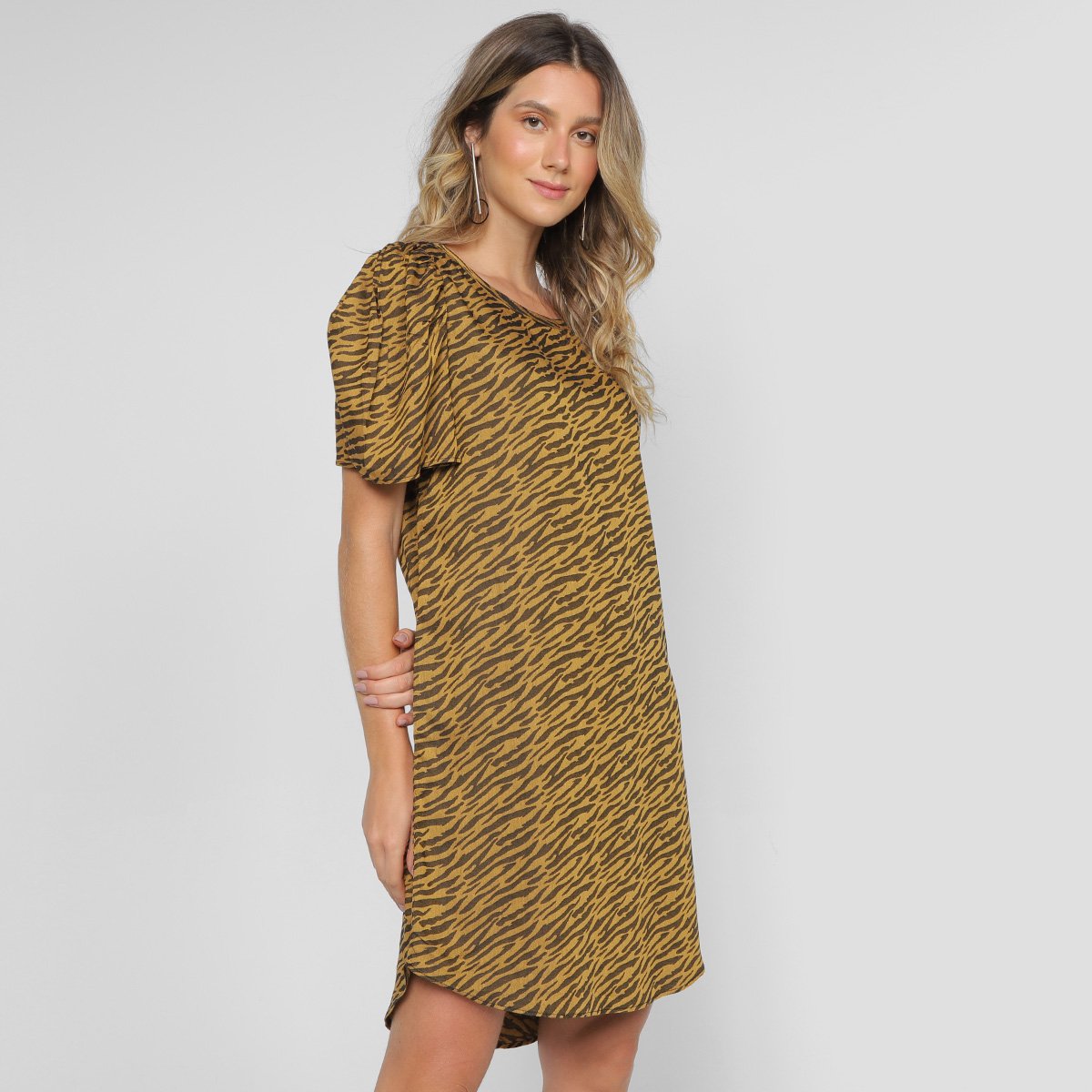 Vestido Colcci Curto Jacquard Assimétrico - Amarelo+Marrom Menor preço em Vestido Colcci Curto Jacquard Assimétrico - Amarelo+Marrom