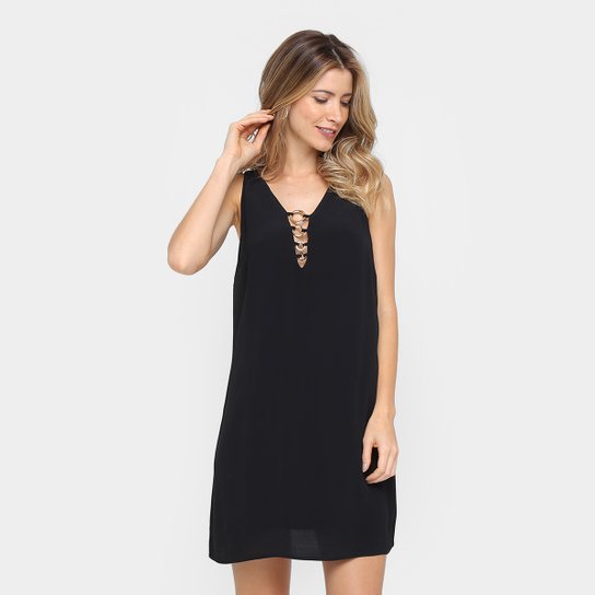 Vestido Colcci Evasê Curto Detalhe Metalizado Costa - Preto