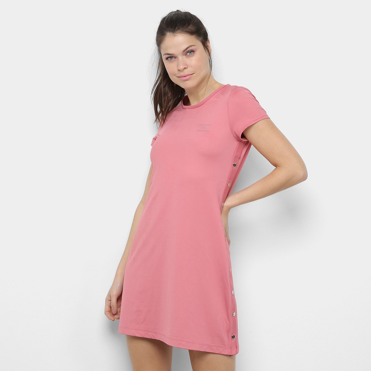 Vestido Colcci Fitness Evasê Curto Button - Rosa Menor preço em Vestido Colcci Fitness Evasê Curto Button - Rosa