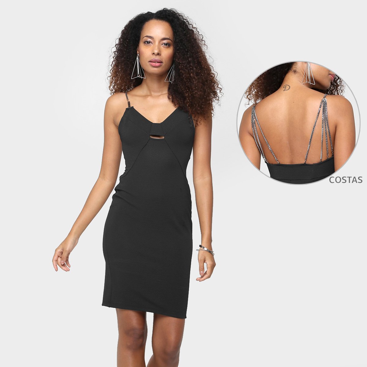 vestido com alça de corrente