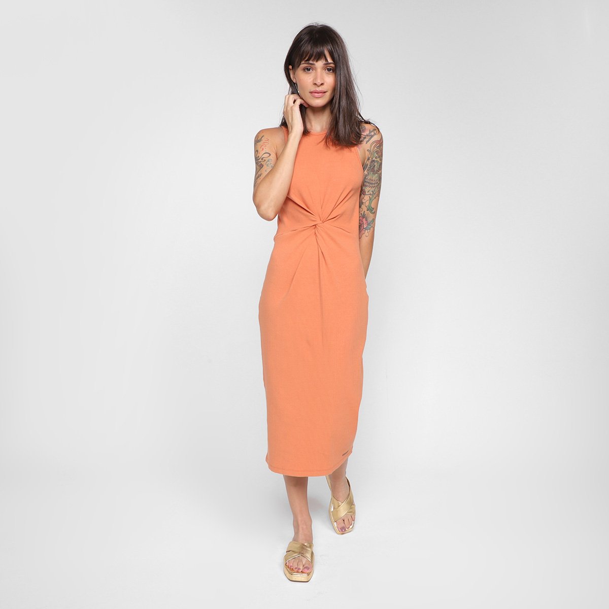 Vestido Colcci Midi Canelado Eco Active - Laranja Menor preço em Vestido Colcci Midi Canelado Eco Active - Laranja