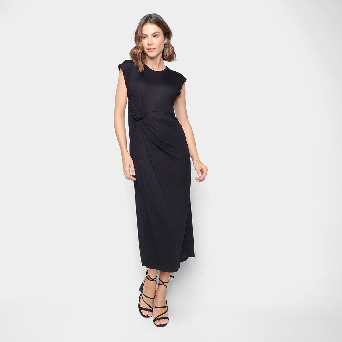 Vestido Colcci Midi Detalhe Franzino Cintura - Preto Menor preço em Vestido Colcci Midi Detalhe Franzino Cintura - Preto