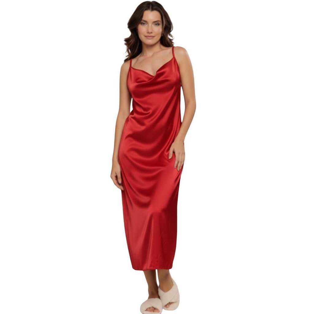 Vestido Confortavel Feminino Serra e Mar Modas Camisola Longa De Seda Cetim Moda Casual Feminina