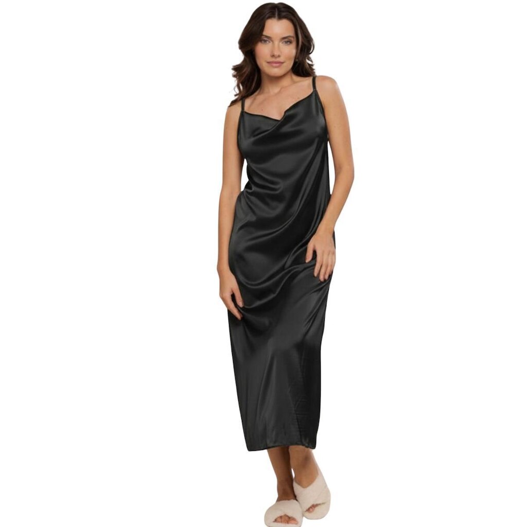 Vestido Confortavel Feminino Vekyo Camisola Longa De Seda Cetim Moda Casual Feminina