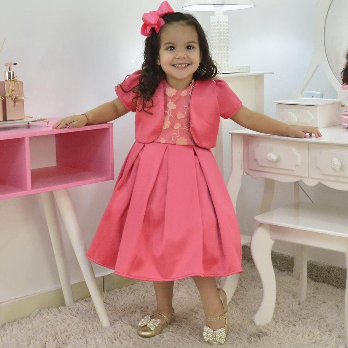 Vestido Bolero Infantil Para Casamento Vestido Cor Goiaba Infantil