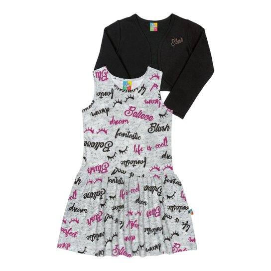 Vestido Cotton e Bolero Infantil Moletom Bee Loop Feminino - Cinza