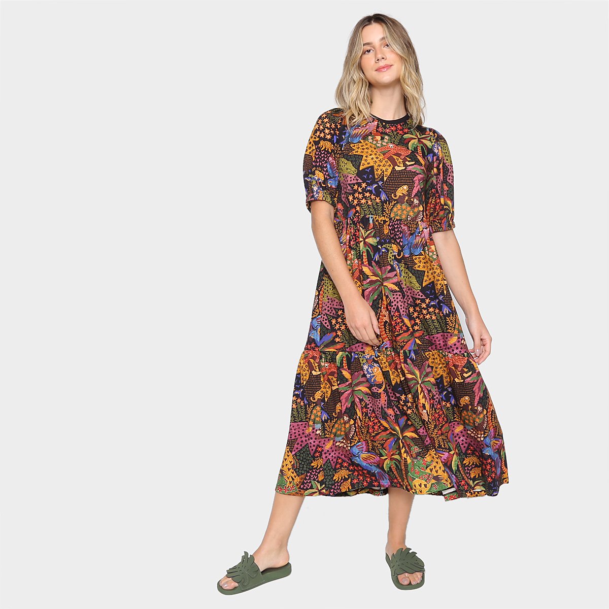 Vestido Cropped Farm Amor Animal Feminino - Estampado Menor preço em Vestido Cropped Farm Amor Animal Feminino - Estampado