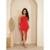 Vestido Cropped Um Ombro Recorte Repuxado Lateral Fenda na Perna - Vermelho