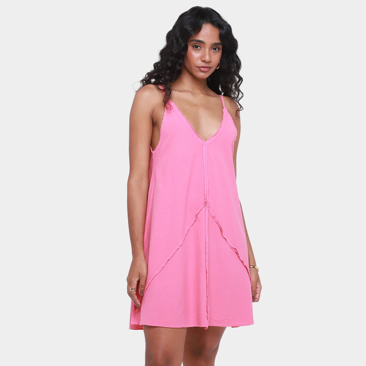 Vestido Curto Animale Jeans Malha Crepe Alcinha - Rosa Menor preço em Vestido Curto Animale Jeans Malha Crepe Alcinha - Rosa
