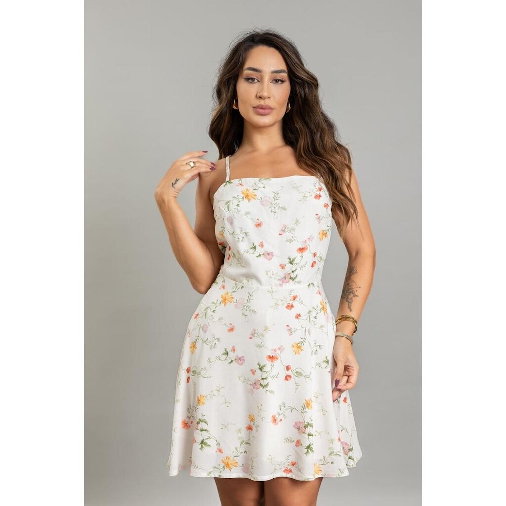 Vestido Curto Camponesa Com Zíper e Alça Feminina Dialogo