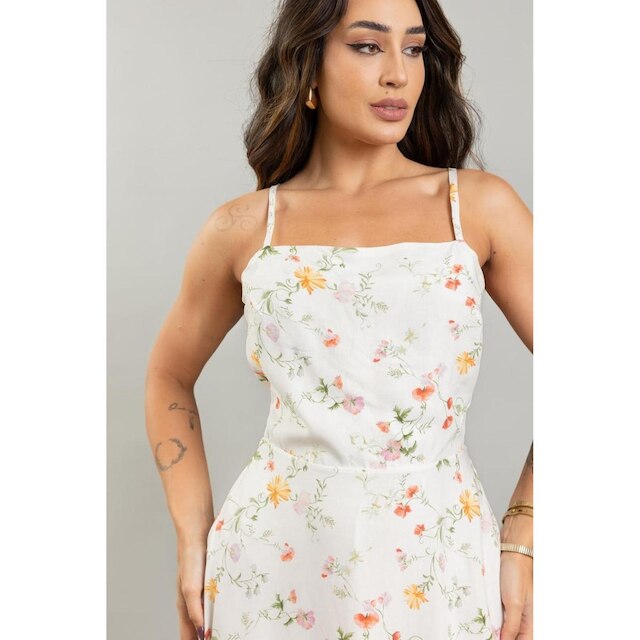 Vestido Curto Camponesa Com Zíper e Alça Feminina Dialogo