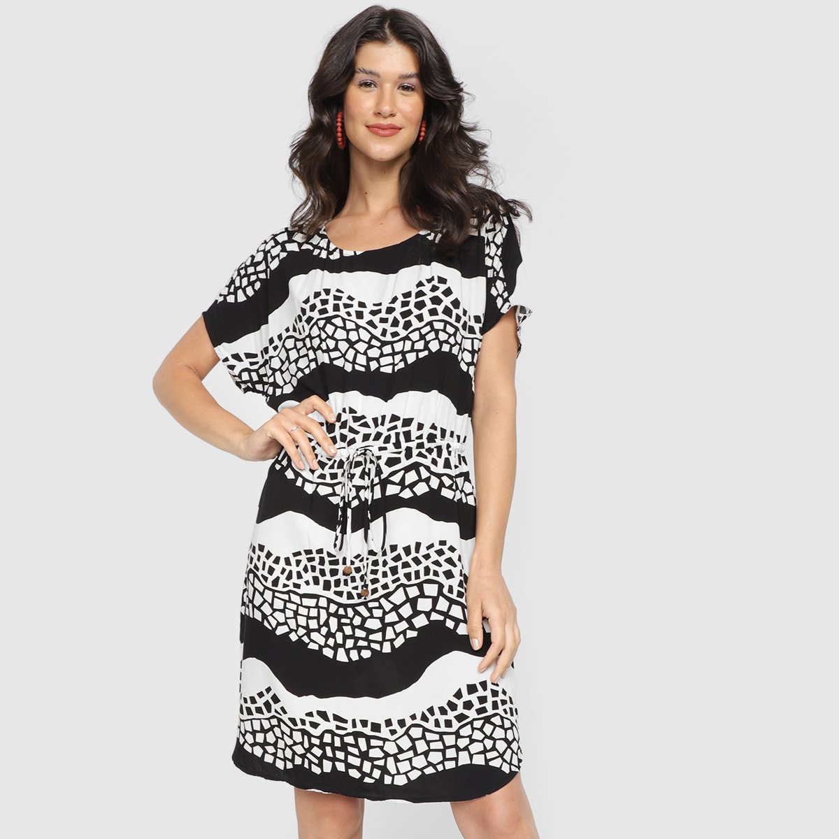 Vestido Curto Cantão Estampado Amarração - Estampado Menor preço em Vestido Curto Cantão Estampado Amarração - Estampado