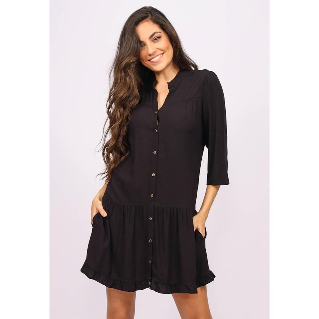 Vestido Curto Caxiri Botton Viscose Manga 3/4 Preto - P-Veste do 38 ao 40