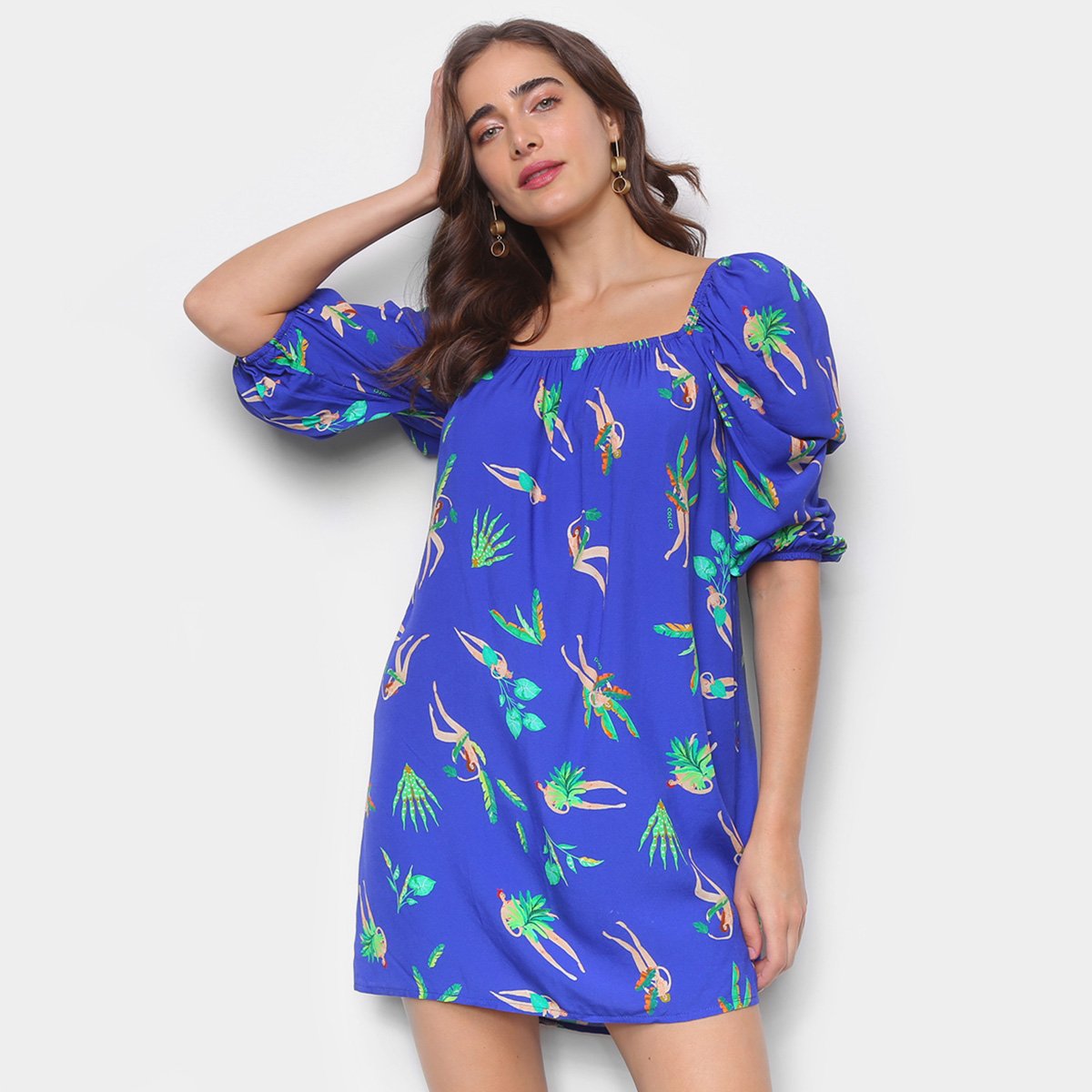 vestido azul e rosa feminino