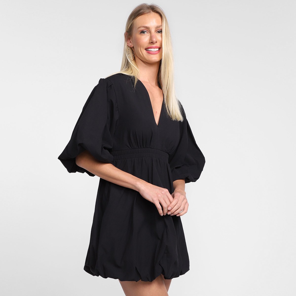 Vestido Curto Colcci Mangas Bufante Feminino - Preto Menor preço em Vestido Curto Colcci Mangas Bufante Feminino - Preto