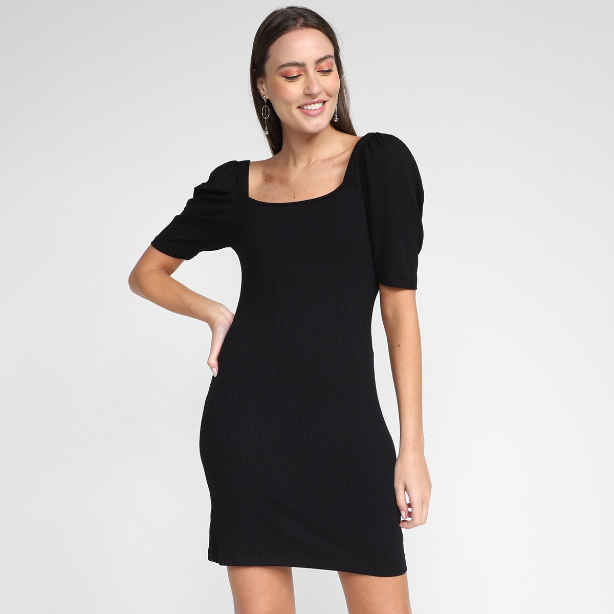 Vestido Curto Colcci Tubinho Canelado - Preto Menor preço em Vestido Curto Colcci Tubinho Canelado - Preto