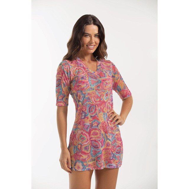 Vestido Curto em Tule Estampado