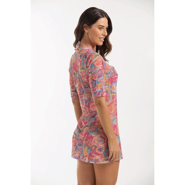 Vestido Curto em Tule Estampado