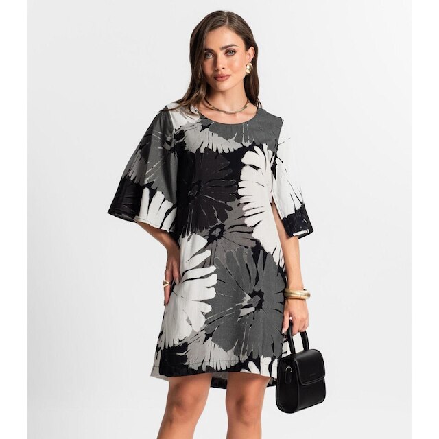 Vestido Curto Estampado Endless Cinza