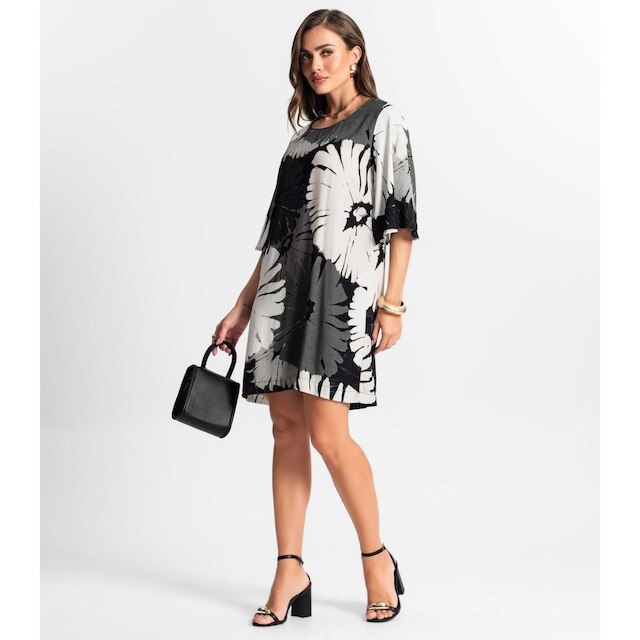 Vestido Curto Estampado Endless Cinza