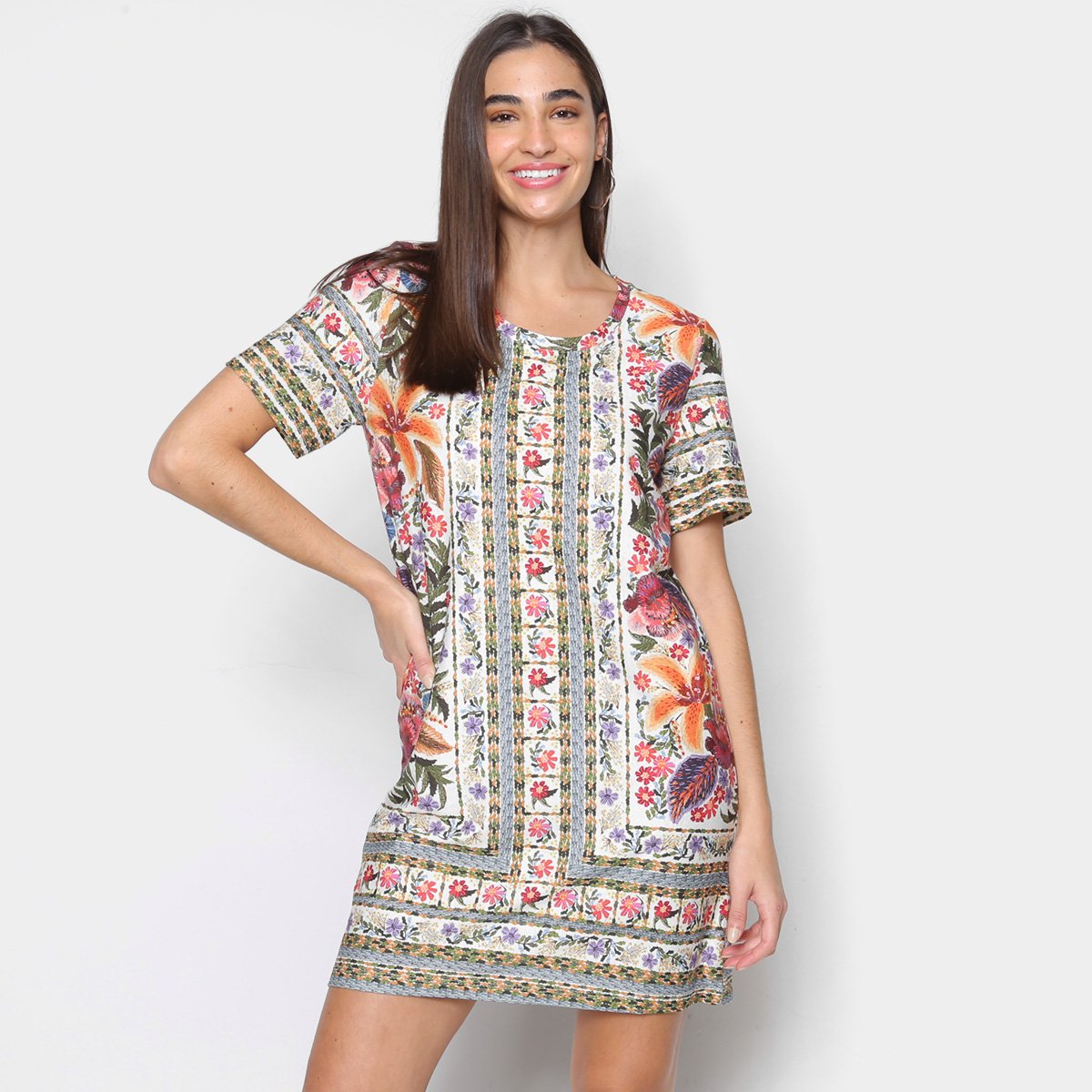 Vestido Curto Farm Bordadeira Lenço Feminino - Estampado Menor preço em Vestido Curto Farm Bordadeira Lenço Feminino - Estampado