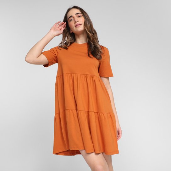 Vestido Curto Farm Camadas Feminino - Laranja