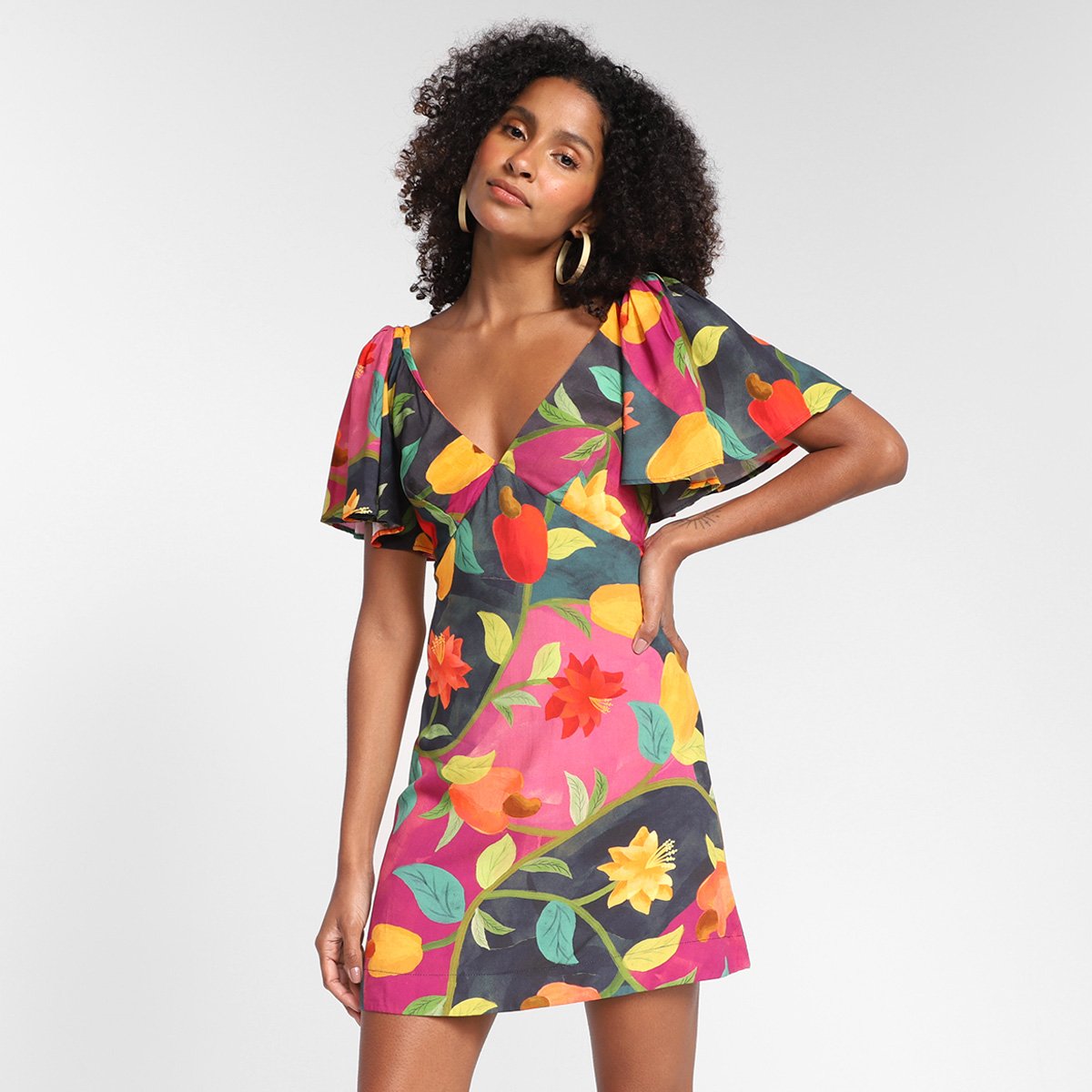 Vestido Curto Farm Dança De Caju Feminino - Estampado Menor preço em Vestido Curto Farm Dança De Caju Feminino - Estampado