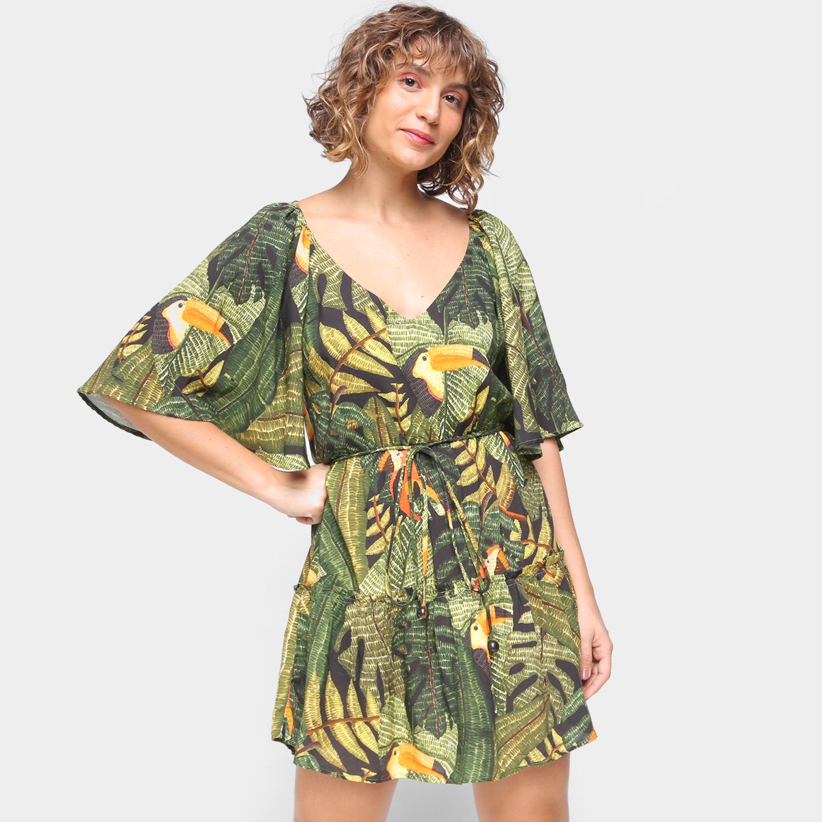 Vestido Curto Farm Folhagem Paraíso Feminino - Estampado Menor preço em Vestido Curto Farm Folhagem Paraíso Feminino - Estampado