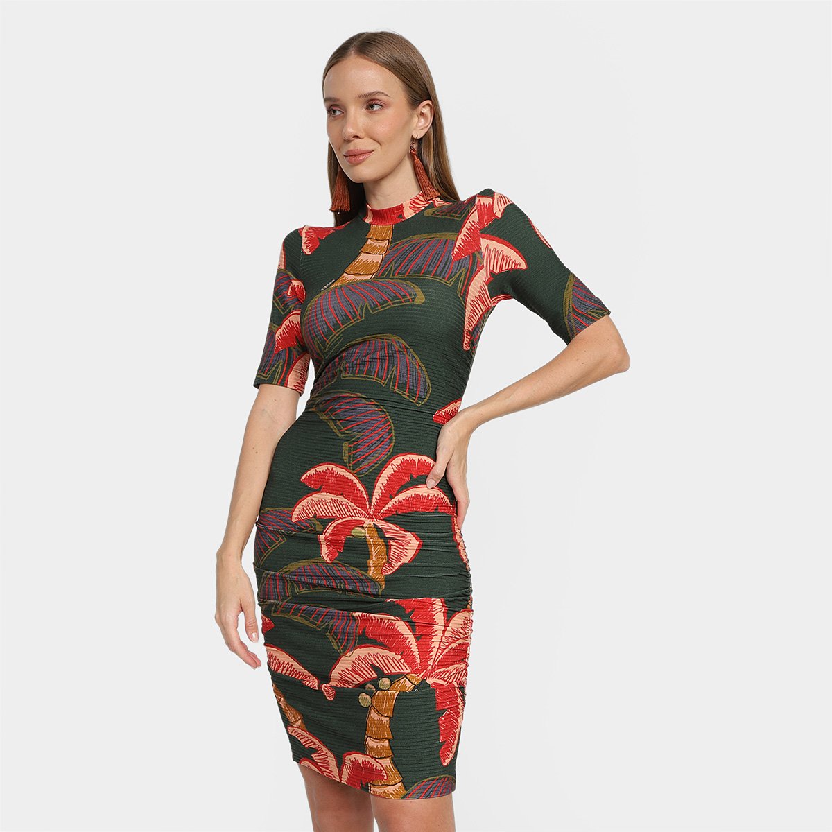 Vestido Curto Farm Franzido Rio de Janeiro - Estampado Menor preço em Vestido Curto Farm Franzido Rio de Janeiro - Estampado