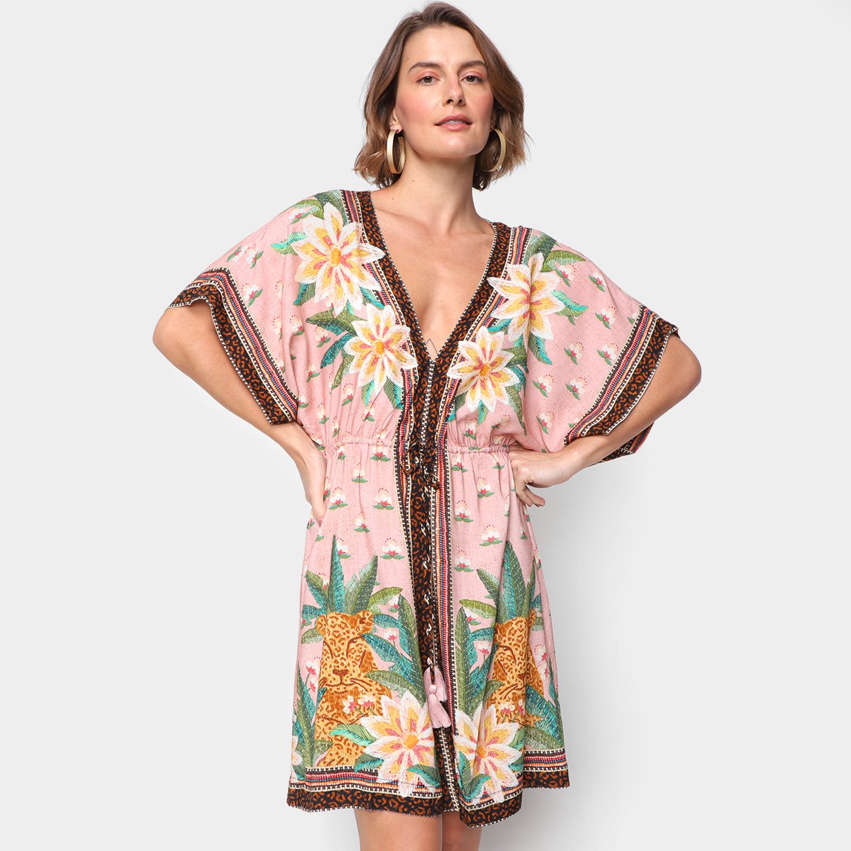 Vestido Curto Farm Lenço Amazônia - Rosa Menor preço em Vestido Curto Farm Lenço Amazônia - Rosa
