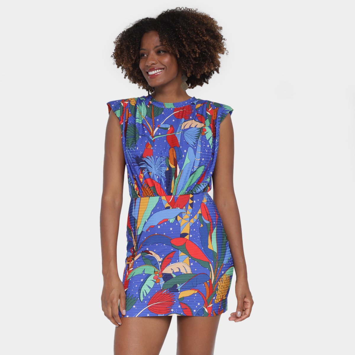 Vestido Curto Farm Ombreira Floresta Colorida Menor preço em Vestido Curto Farm Ombreira Floresta Colorida