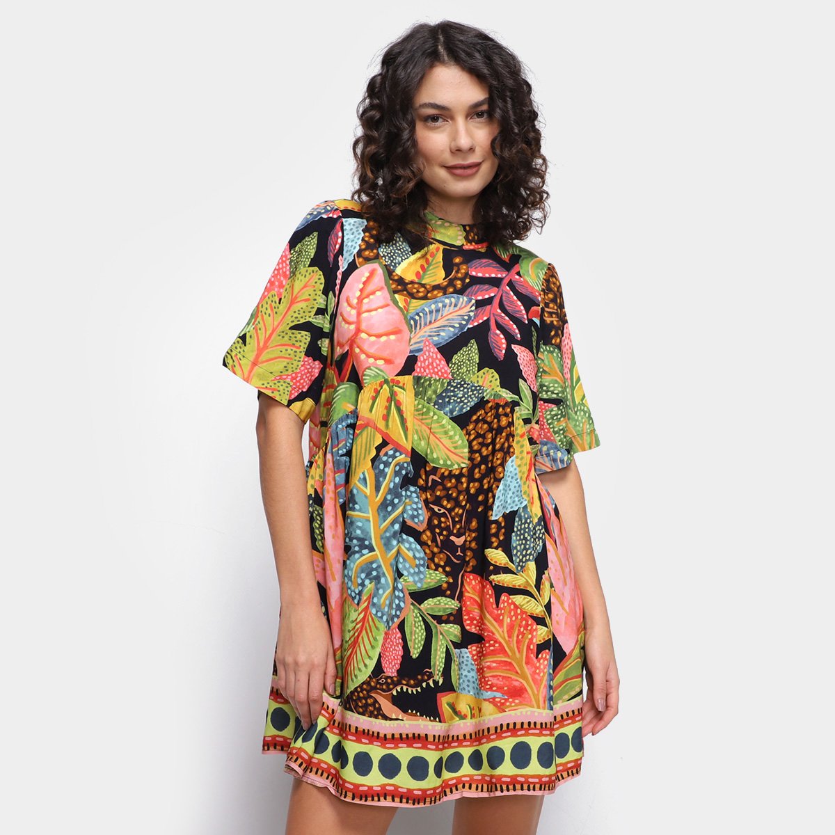 Vestido Curto Farm Sonho de Floresta - Preto+verde Menor preço em Vestido Curto Farm Sonho de Floresta - Preto+verde