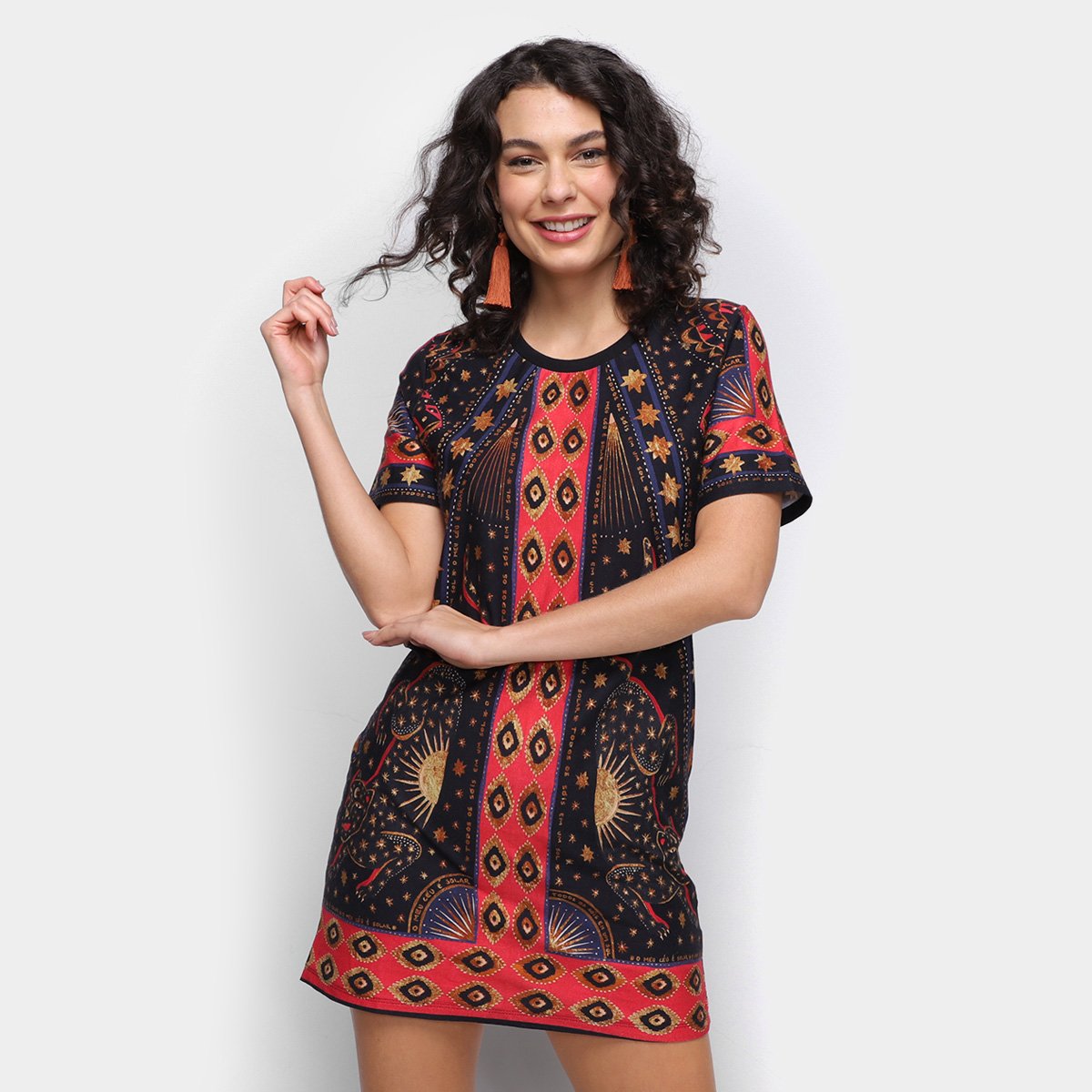 Vestido Curto Farm T-Shirt Céu Místico - Preto Menor preço em Vestido Curto Farm T-Shirt Céu Místico - Preto