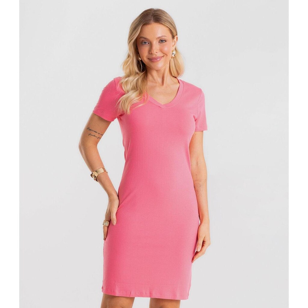 Vestido Curto Feminino Ribana Canelada Rovitex Rosa
