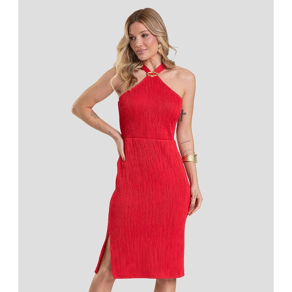 Vestido Curto Feminino Texturizado Fluído Dianna Vermelho