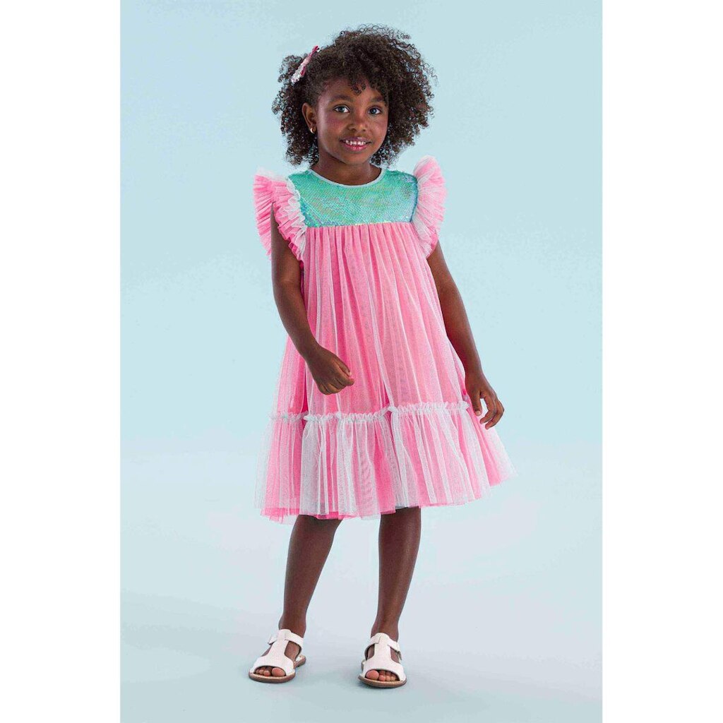 Vestido Curto Infantil Festa em Tule Rosa e Azul Mon Sucré