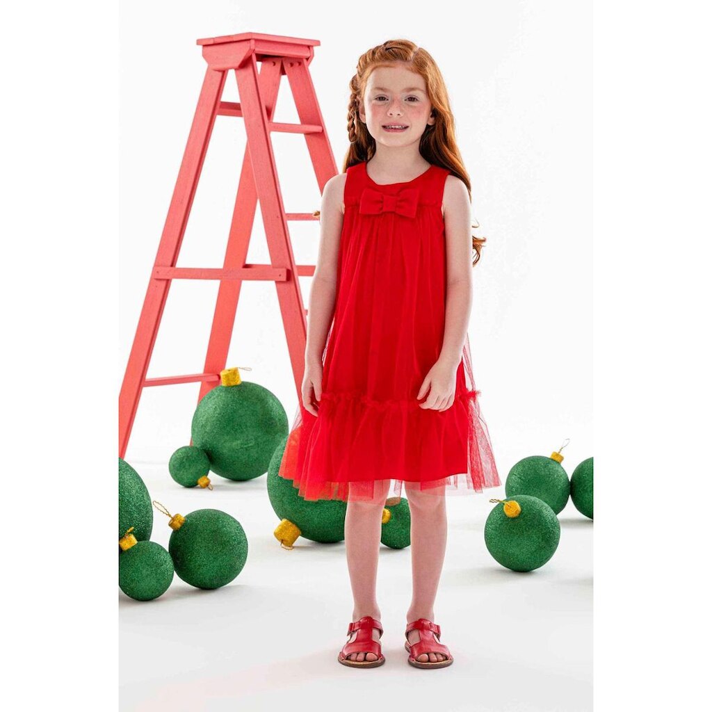 Vestido Curto Infantil Festa Tule Vermelho C/Laço Mon Sucré