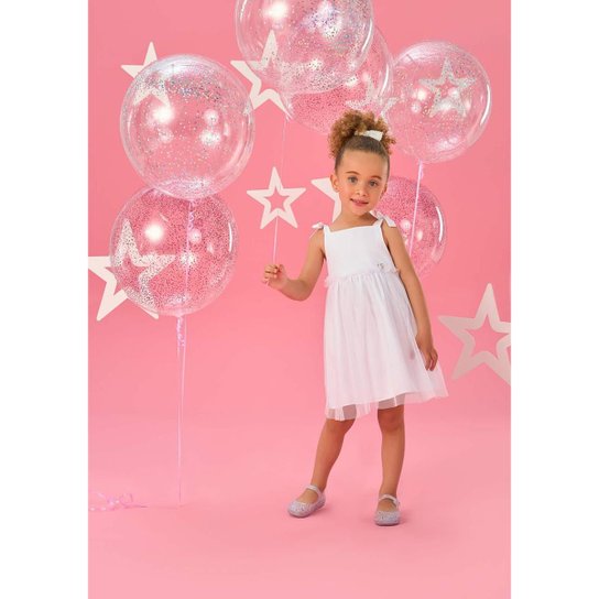Vestido Curto Infantil Tule Branco Glitterinado Mon Sucré Zattini