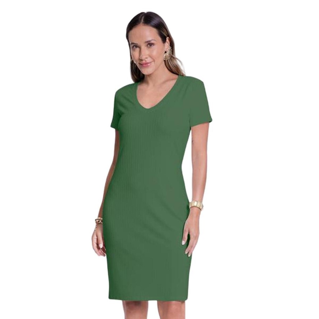 Vestido Curto Lunender Malha Canelada Verde Tam. GG