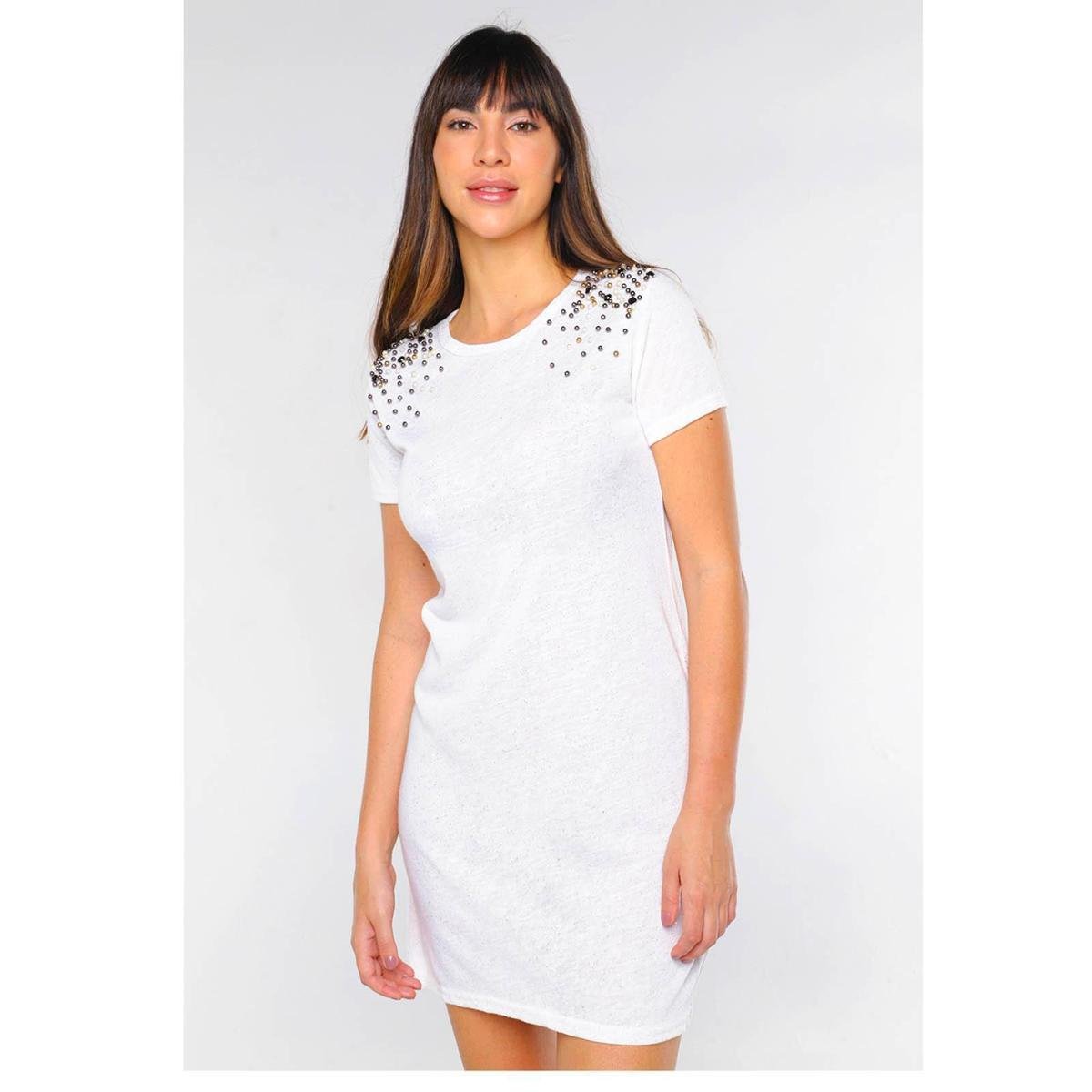 Vestido Curto Lurex Fashion com Pedrinhas e Pérolas Under79 Feminino - Branco Menor preço em Vestido Curto Lurex Fashion com Pedrinhas e Pérolas Under79 Feminino - Branco