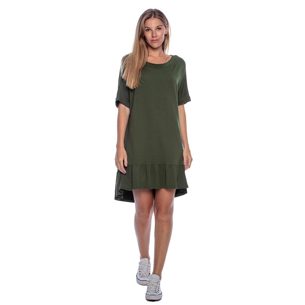 Vestido Curto Malha Amplo Babado