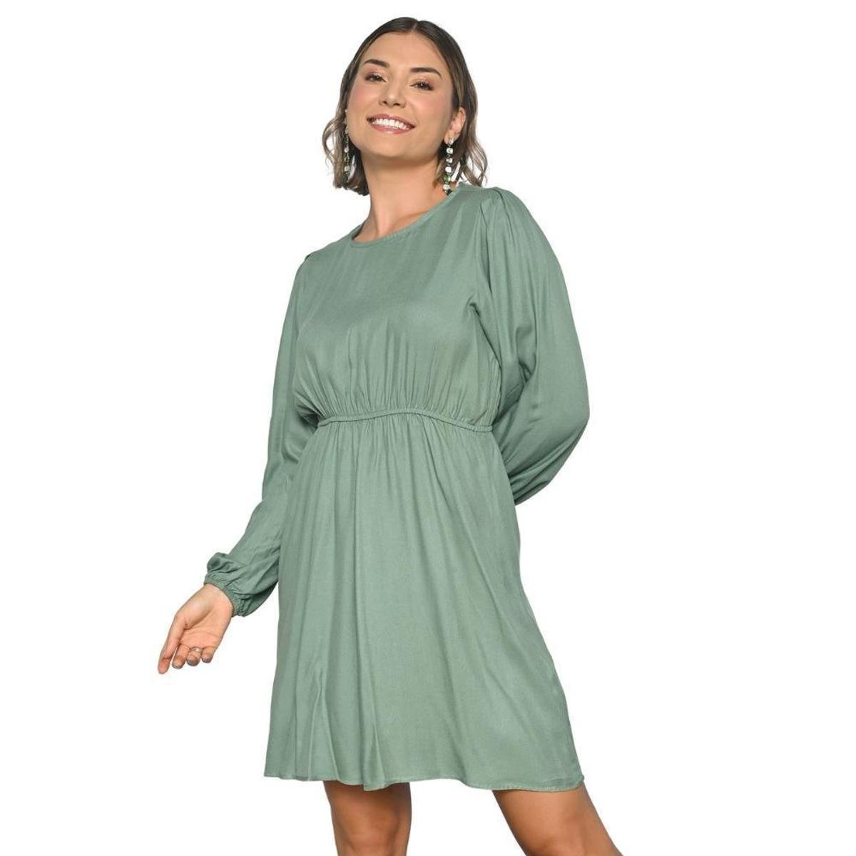 Vestido Curto Manga Longa em Viscose Twill Menor preço em Vestido Curto Manga Longa em Viscose Twill