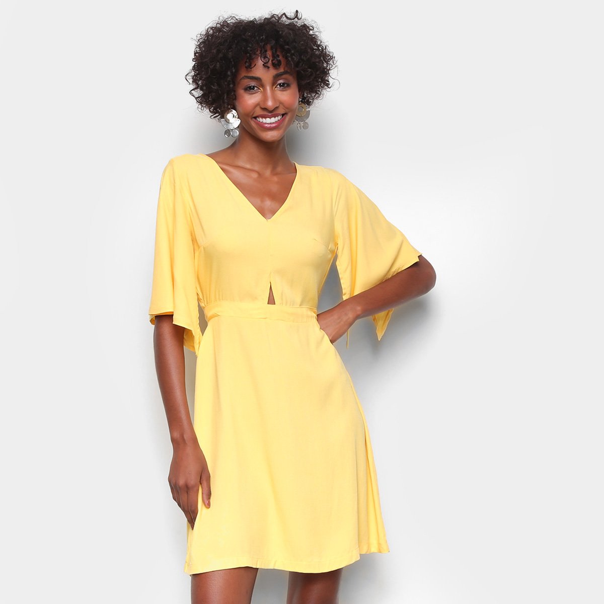 Vestido Curto Mercatto Amarração Feminino - Amarelo Menor preço em Vestido Curto Mercatto Amarração Feminino - Amarelo